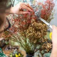 Pani układająca bukiet kwiatów