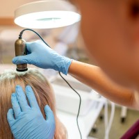 Uczennica wykonująca zabieg kosmetyczny włosów